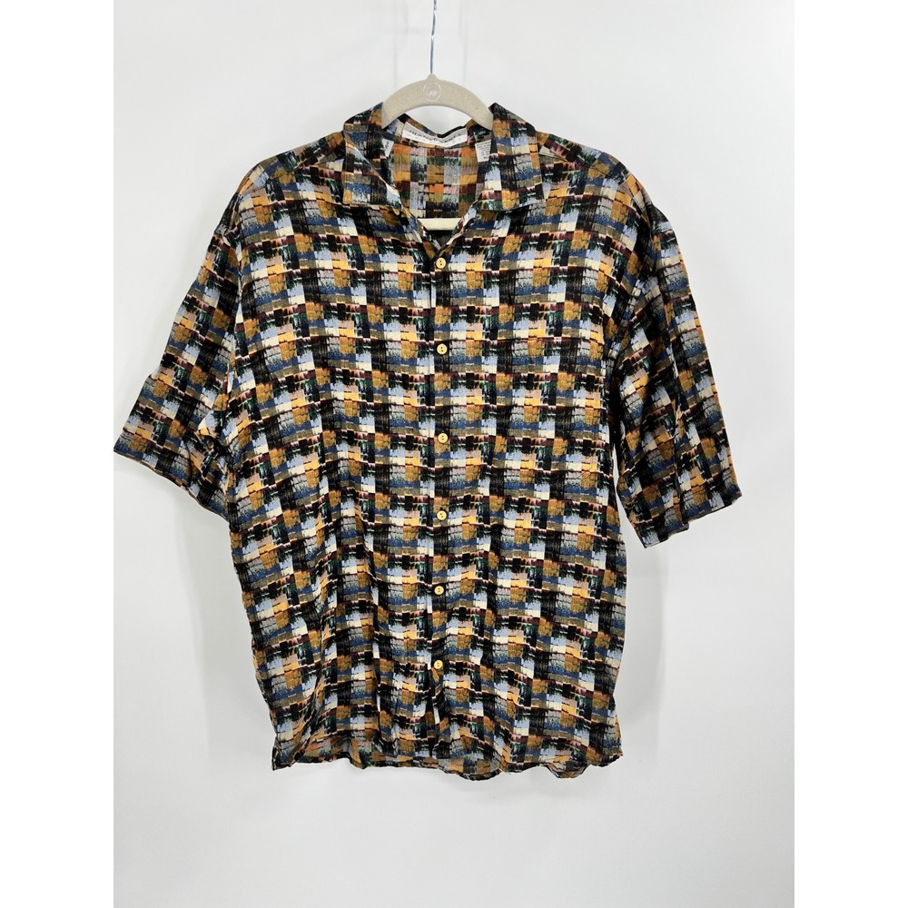 Jhane Barnes Abstract Pixel Print Camp Collar Short Sleeve Shirt M Japan